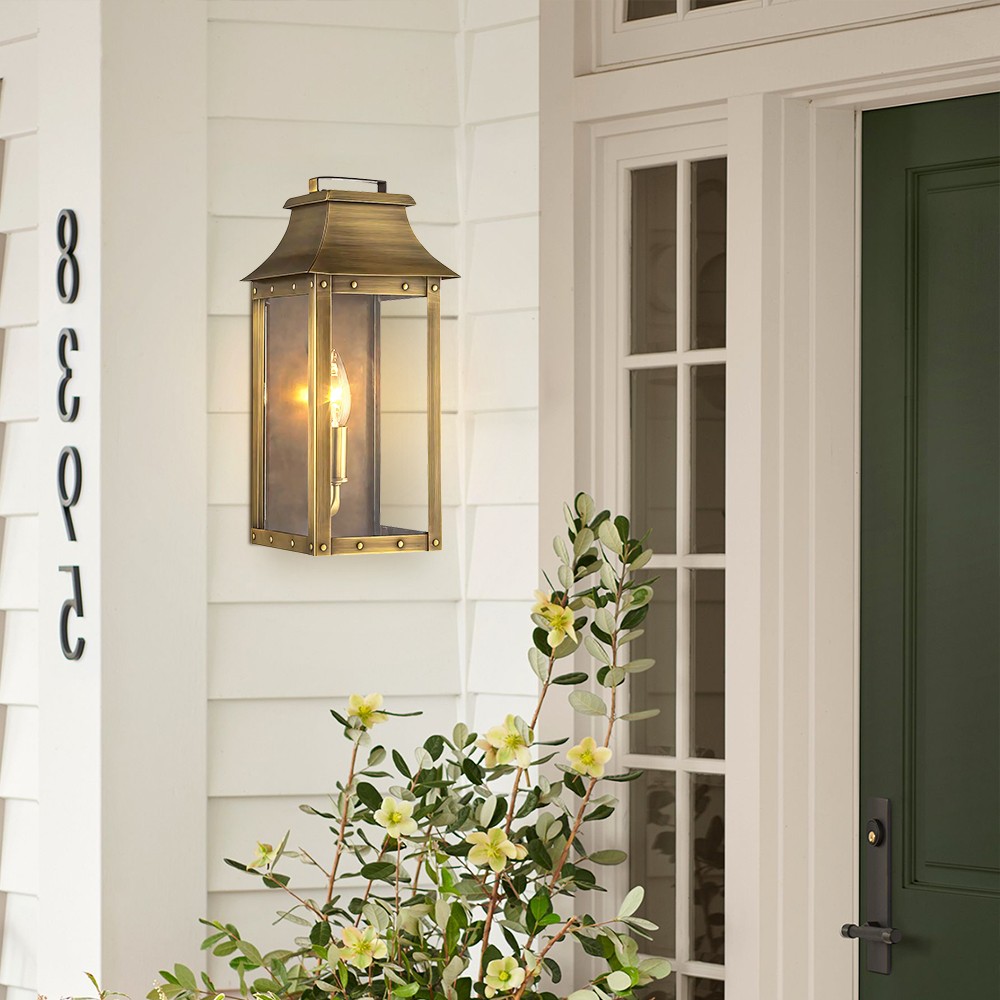 Montague Vintage Brass Outdoor Waterproof Wall Mounted Lantern Sconce