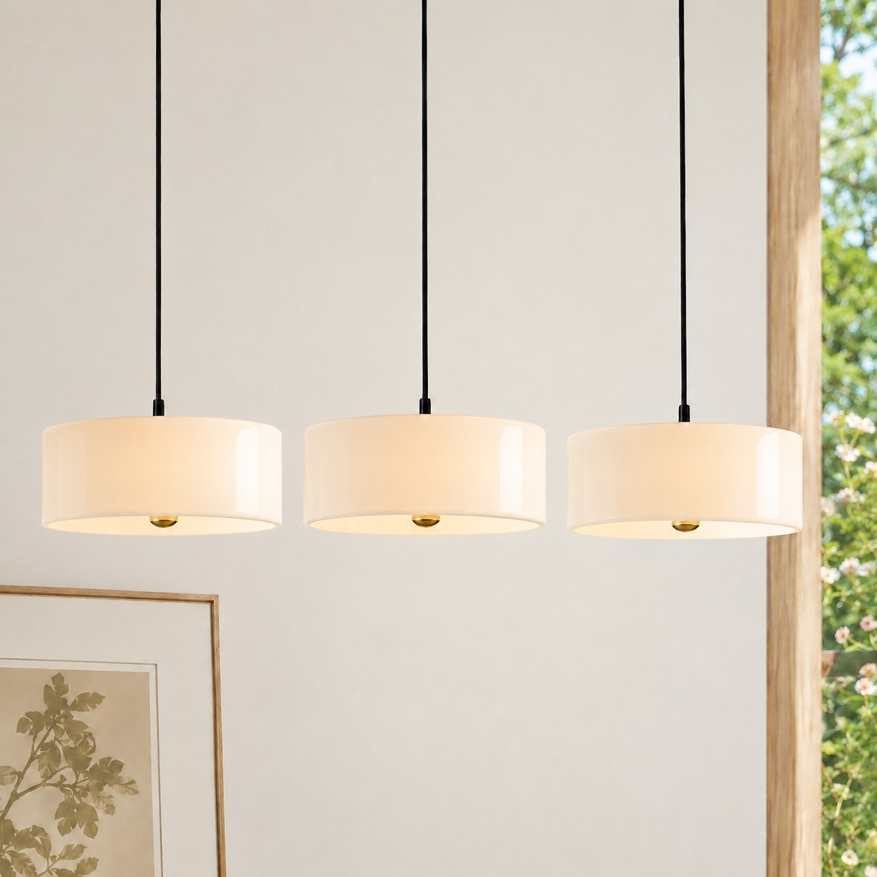 Xavier Modern Glossy Ceramic Drum Pendant Light