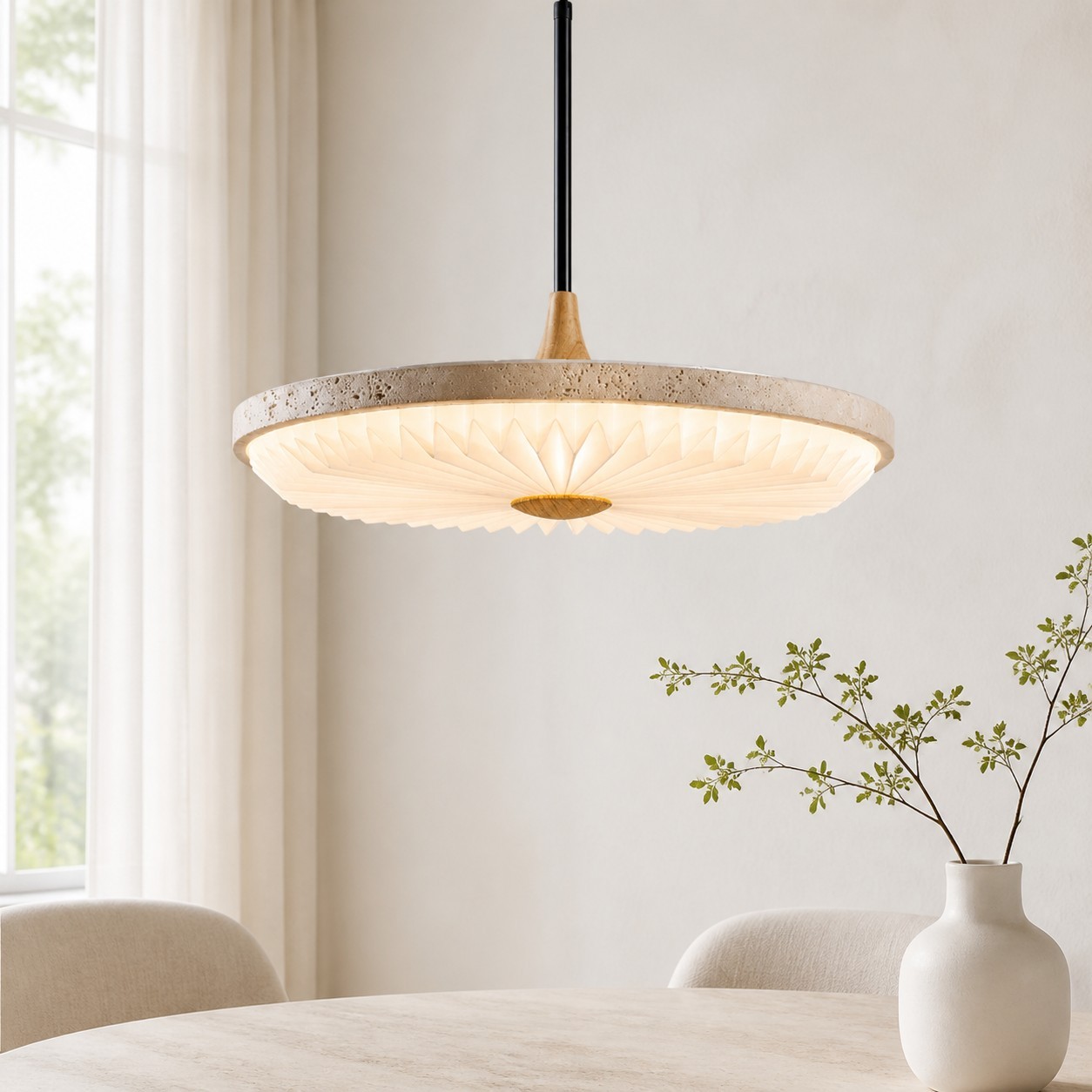 Aveline Modern Travertine Sunburst Saucer Pendant Light