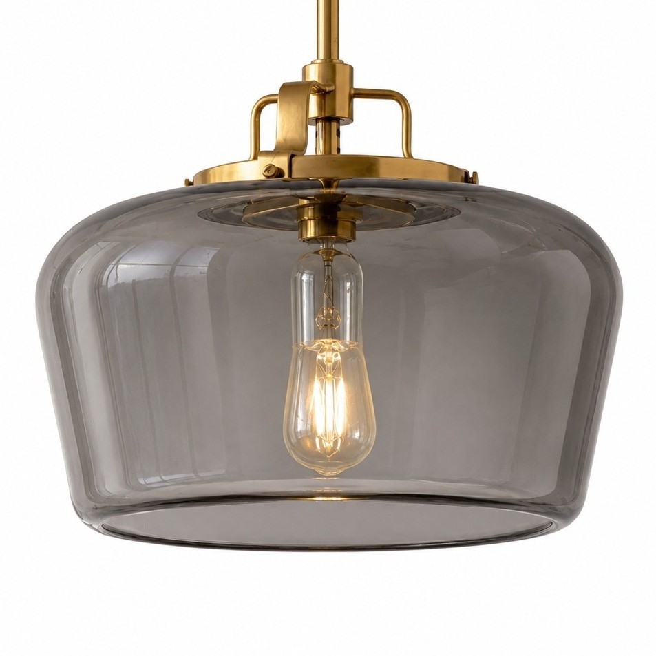 Nathaniel Vintage Brass Rounded Bowl Glass Shade Pendant Light