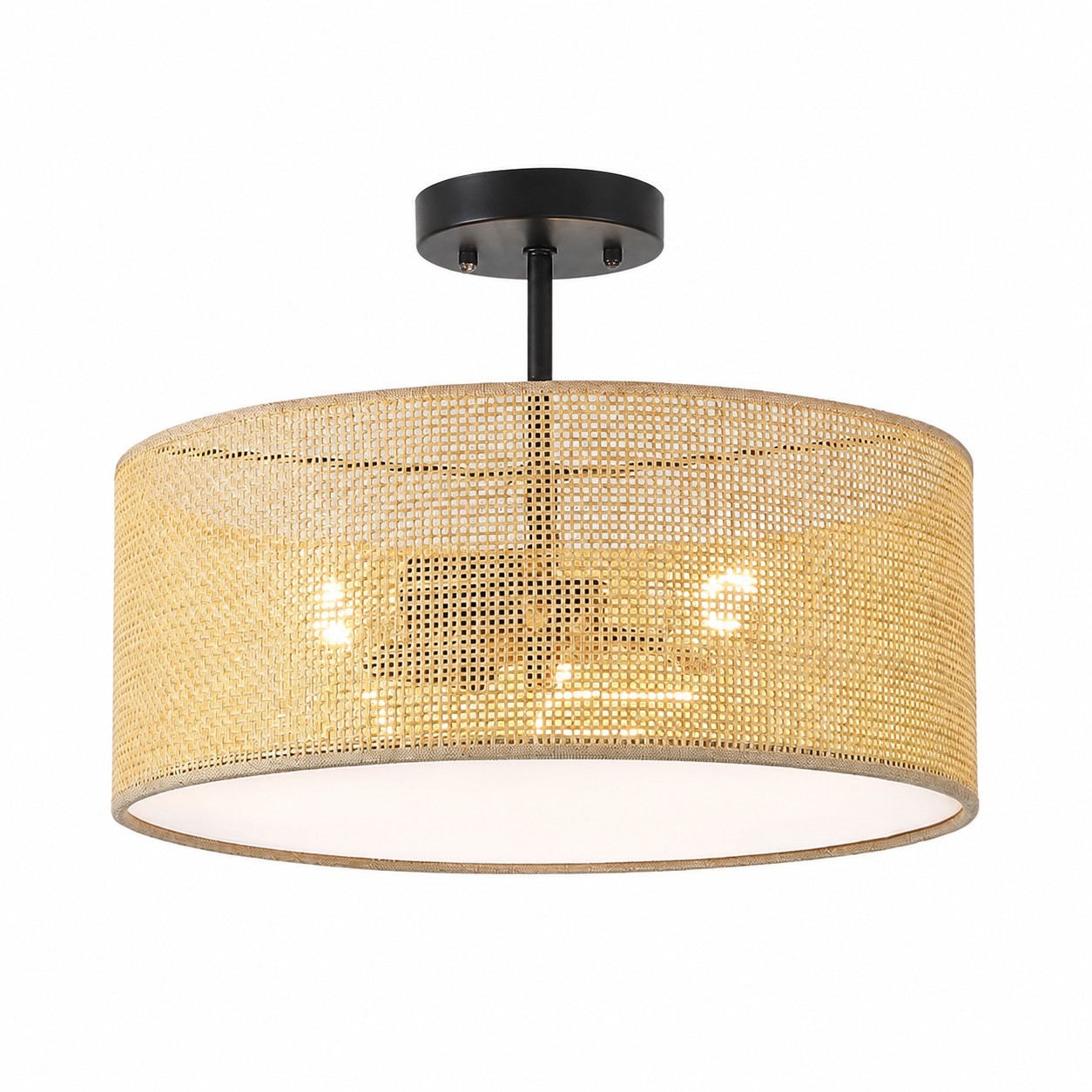 Zaylen Farmhouse Rattan Semi Flush Mount Ceiling Light