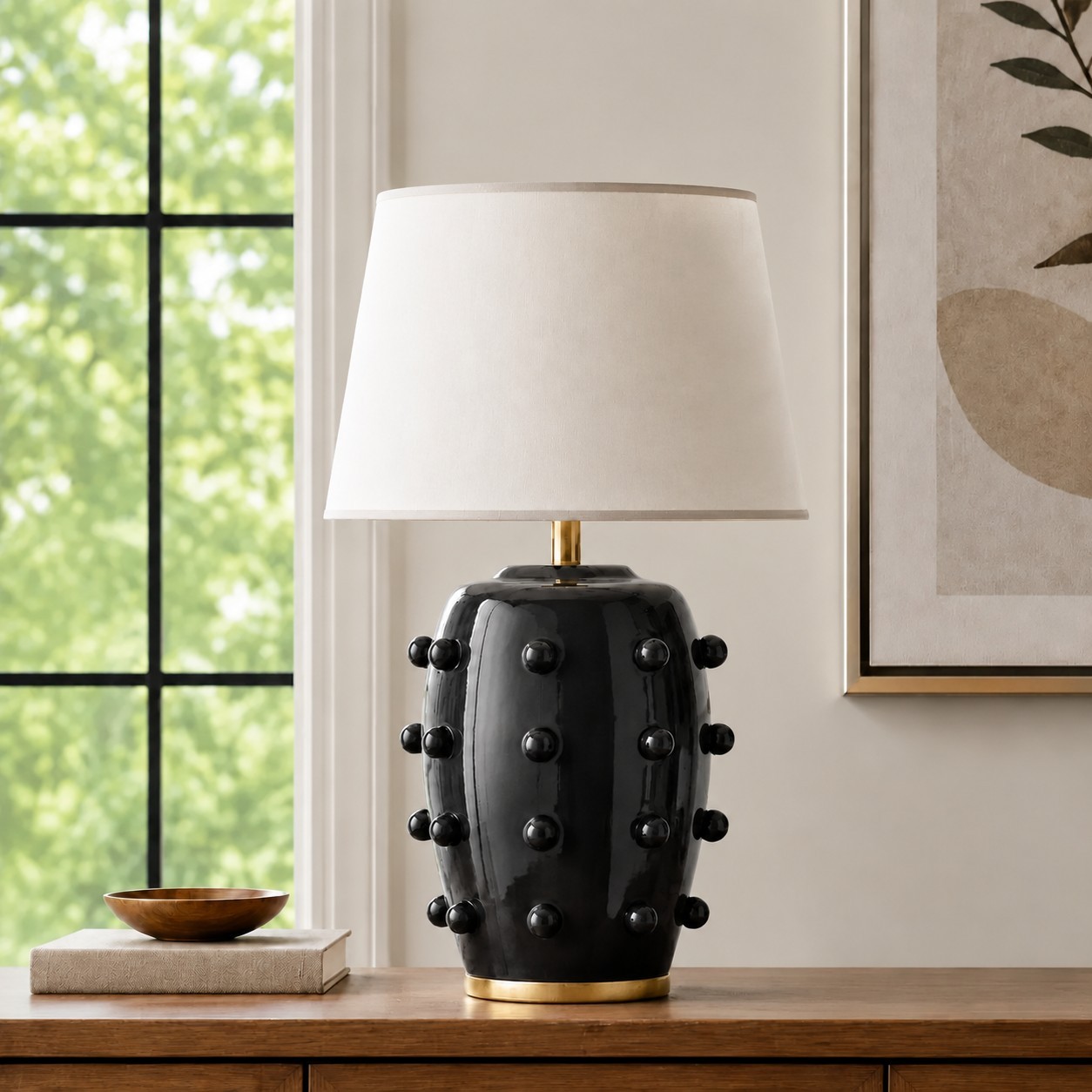 Adrian Modern Farmhouse Ceramic Linen Textured Ball Table Light