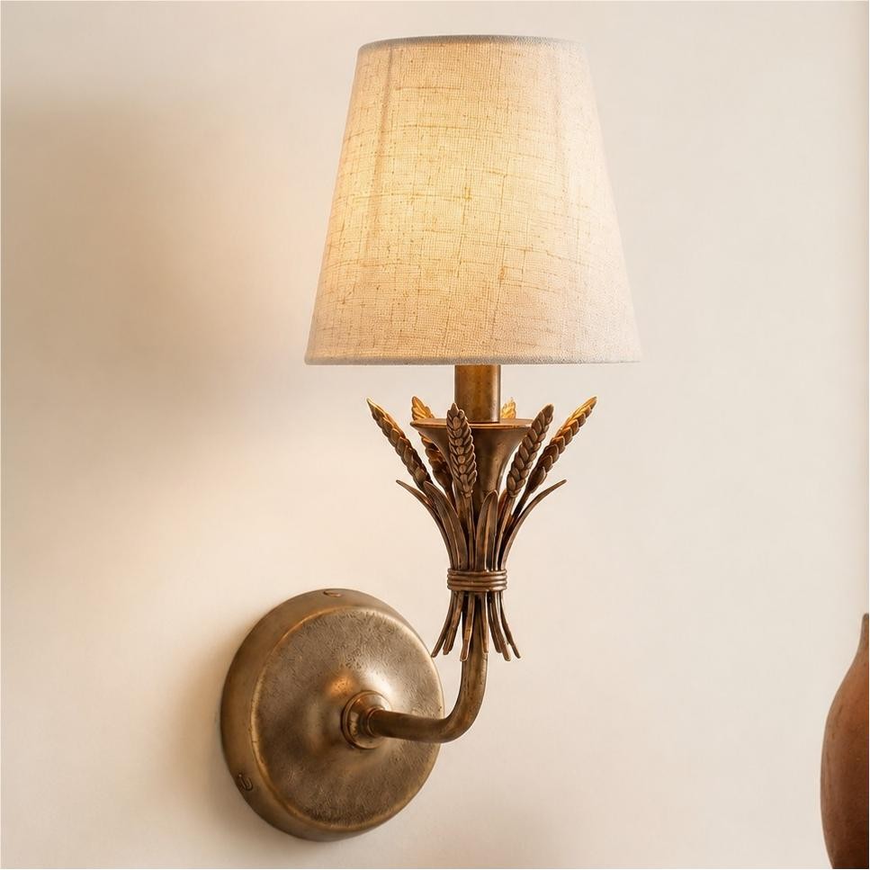 Sylvan Traditional Botanical Brass-Tone Fabric Shade Wall Sconce