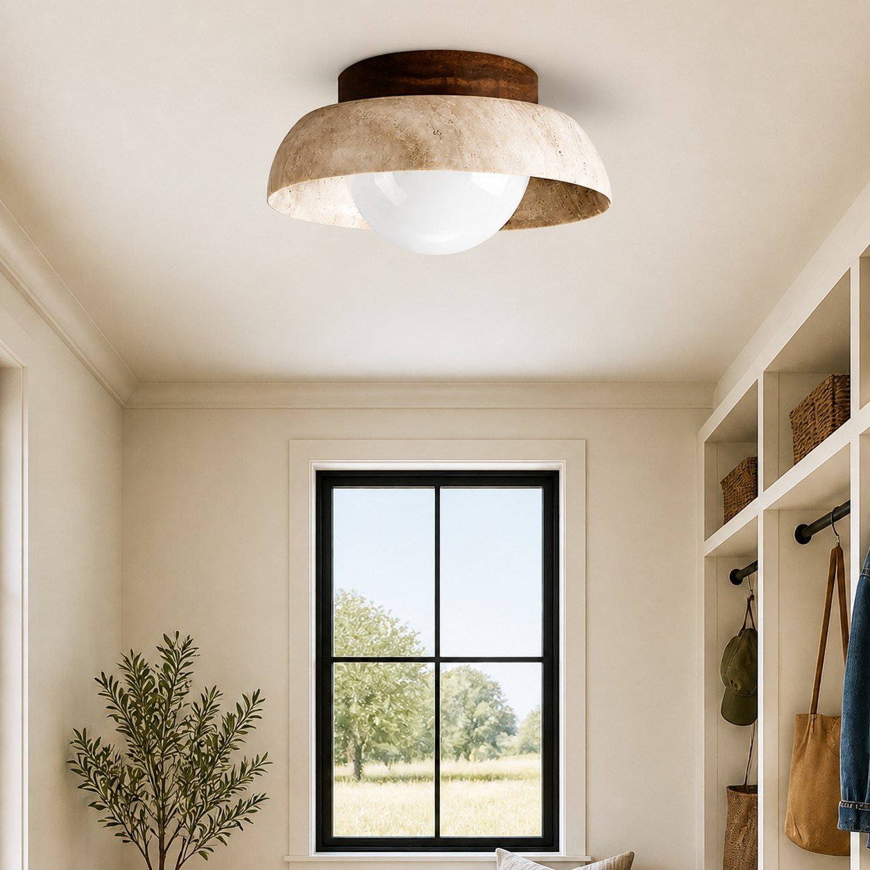 Arthur Modern Travertine Round Semi Globe Ceiling Light