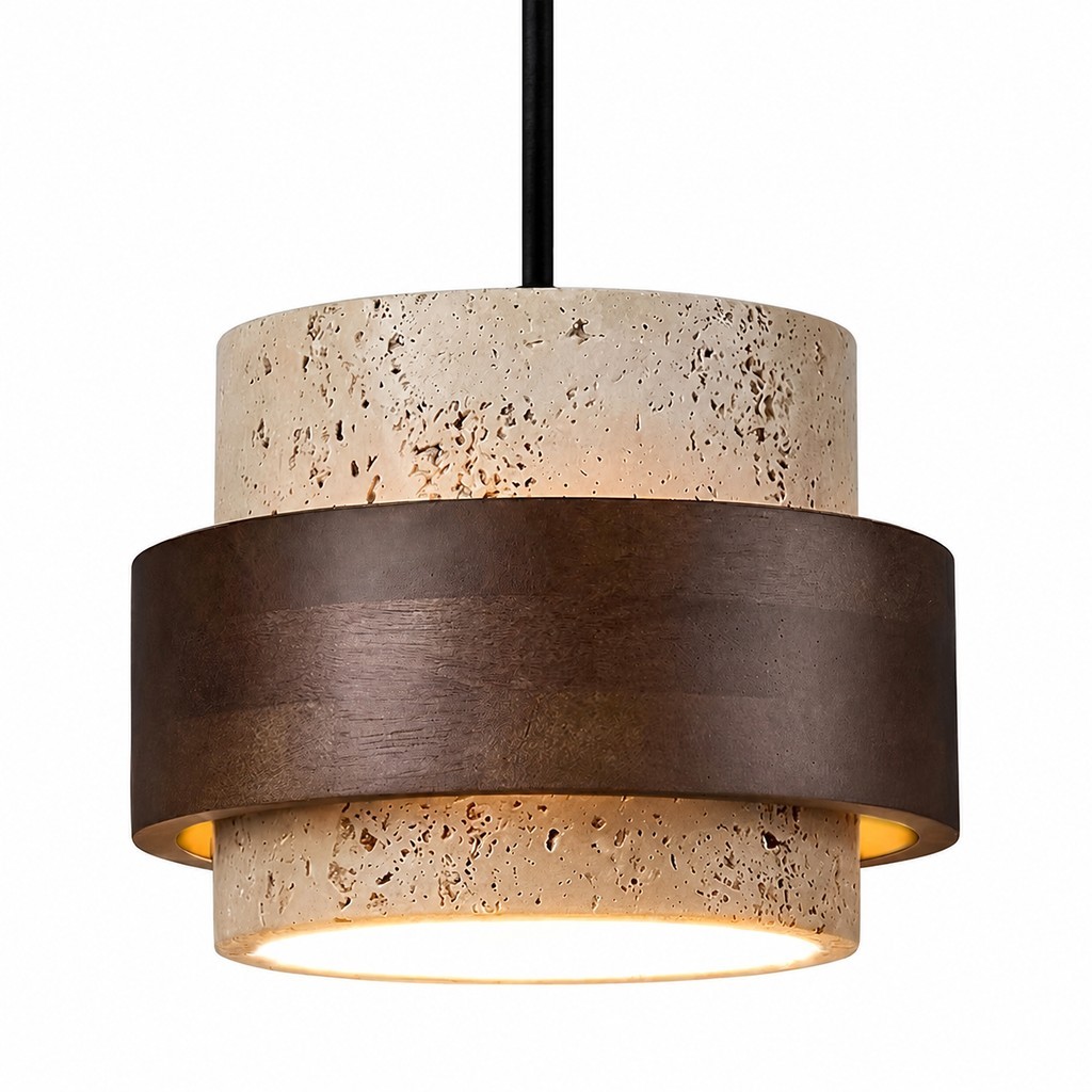 Timothy Wabi Sabi Cylindrical Travertine Pendant Light