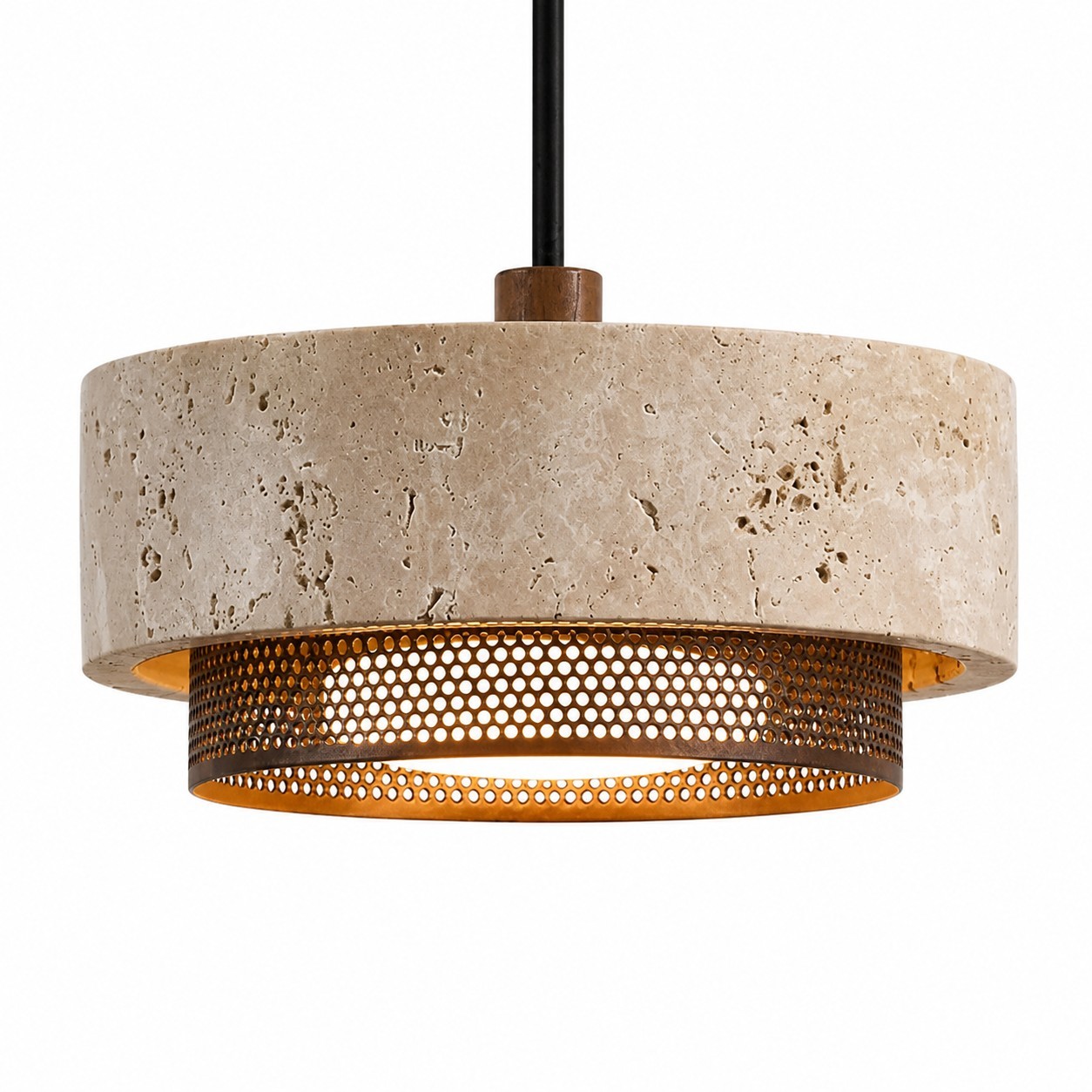 Calista Contemporary Travertine Metal Mesh Drum Pendant Light