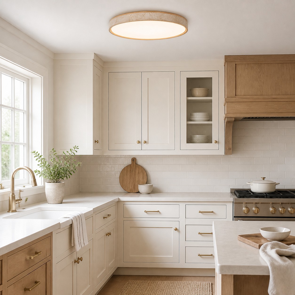 Veyran Minimalist Travertine Round LED Flush Mount Ceiling Light