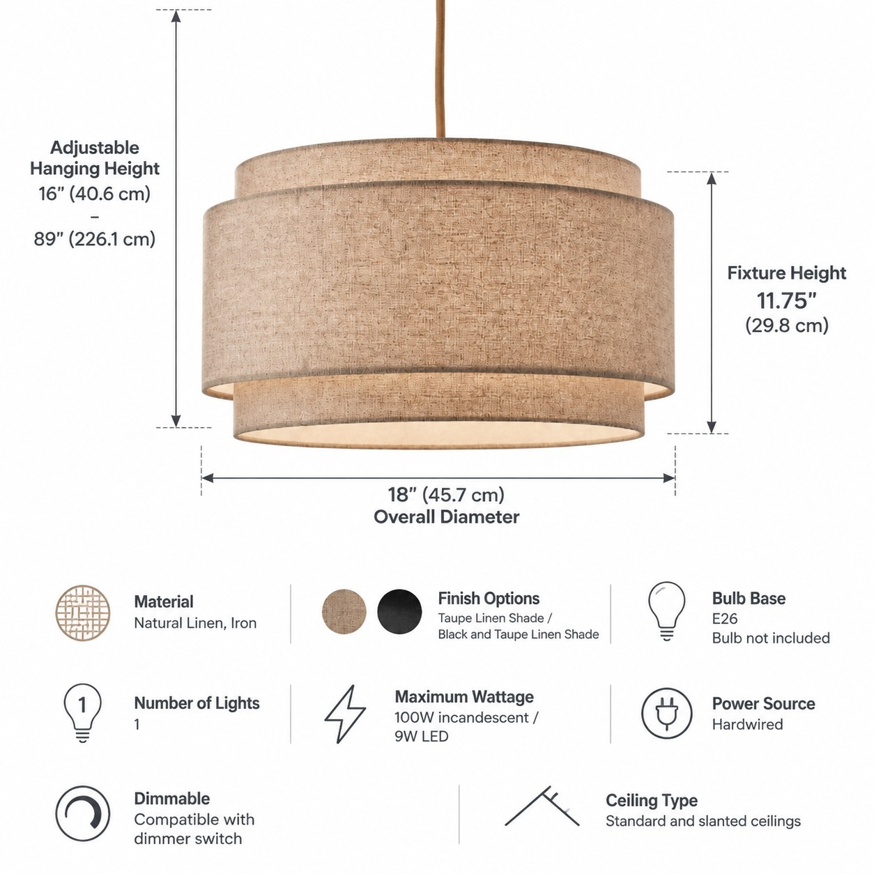 Virelai Modern Linen Double Drum Pendant Light