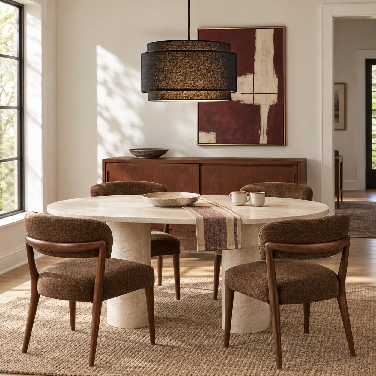 Virelai Modern Linen Double Drum Pendant Light