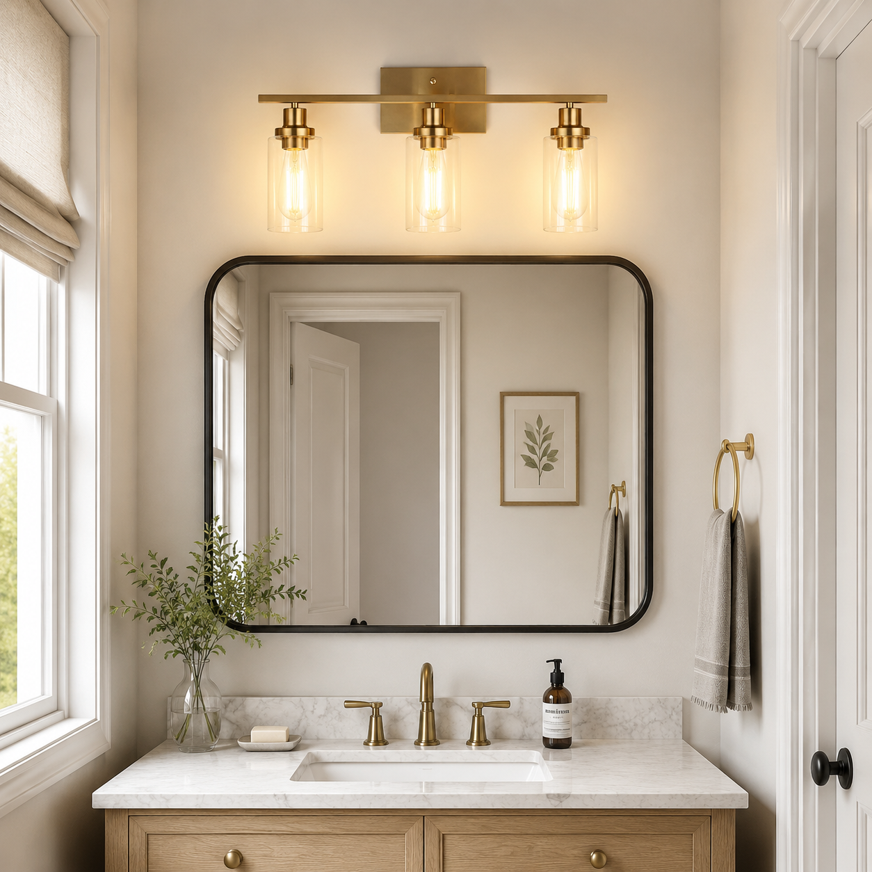Lynor Classic Farmhouse Clear Glass Triple Sconce