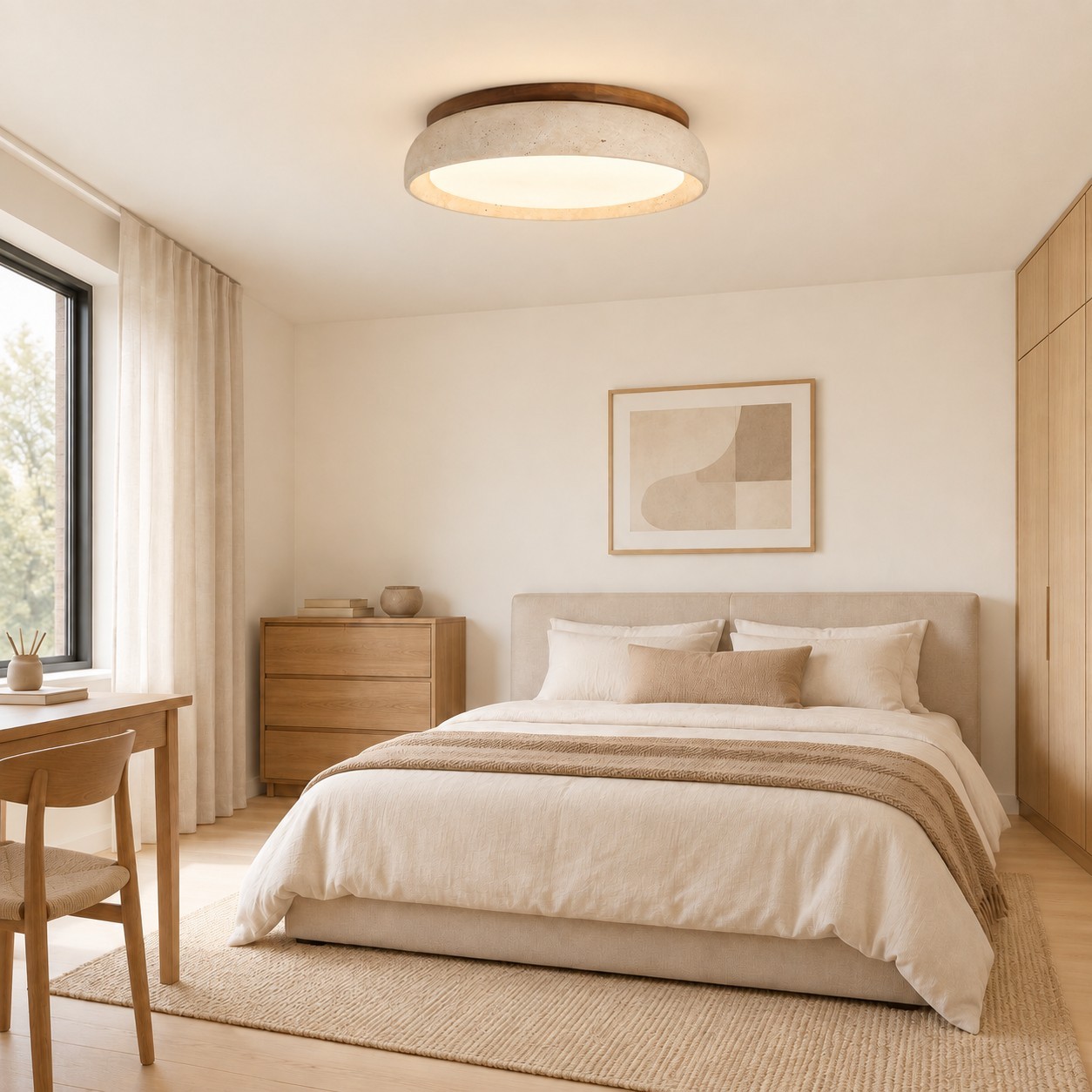 Archie Faux Travertine Round LED Flush Mount Ceiling Light