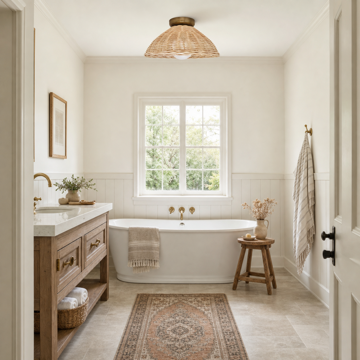 Allyson Farmhouse Rattan Flush Mount Ceiling Light