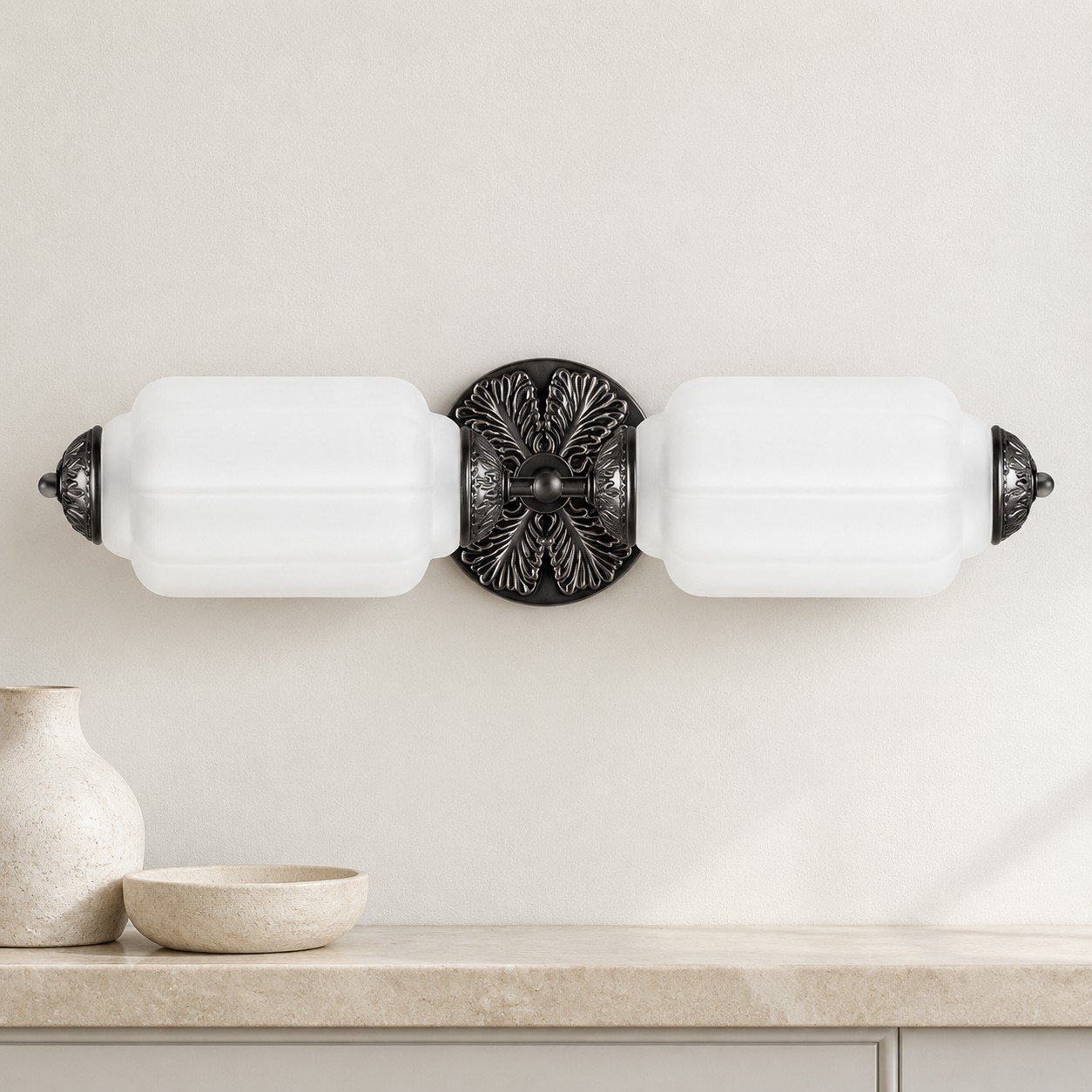 Cyrilith Vintage Art Deco Milk Glass Eloise Vanity Light