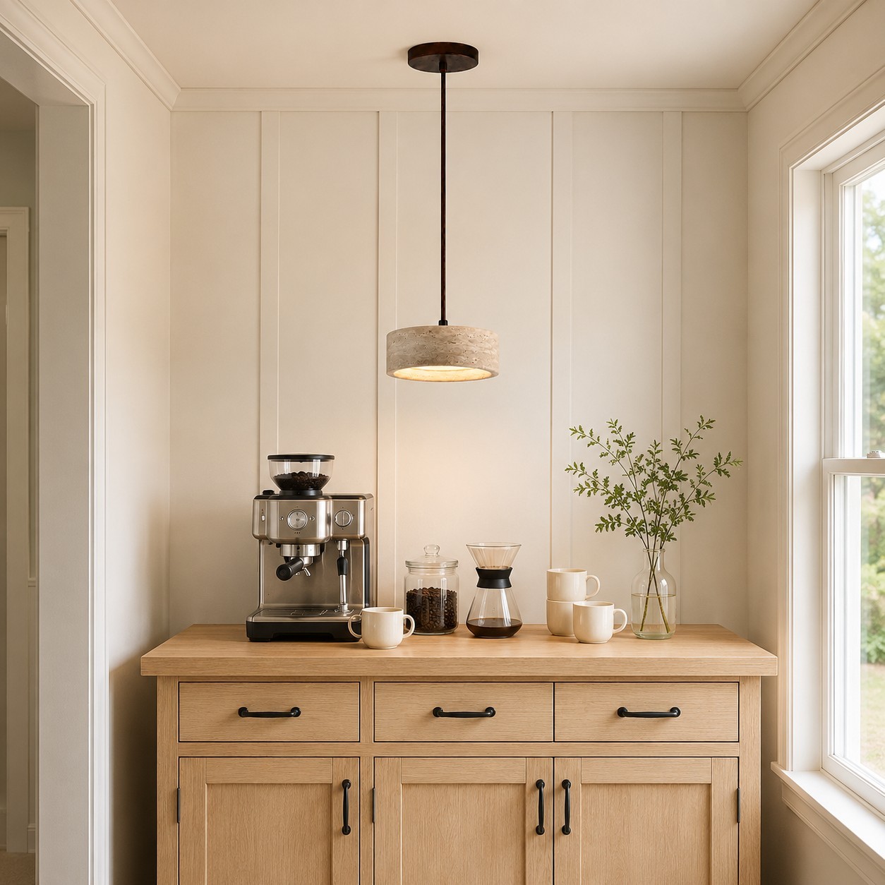 Veloria Scandinavian Travertine Round Pendant Light