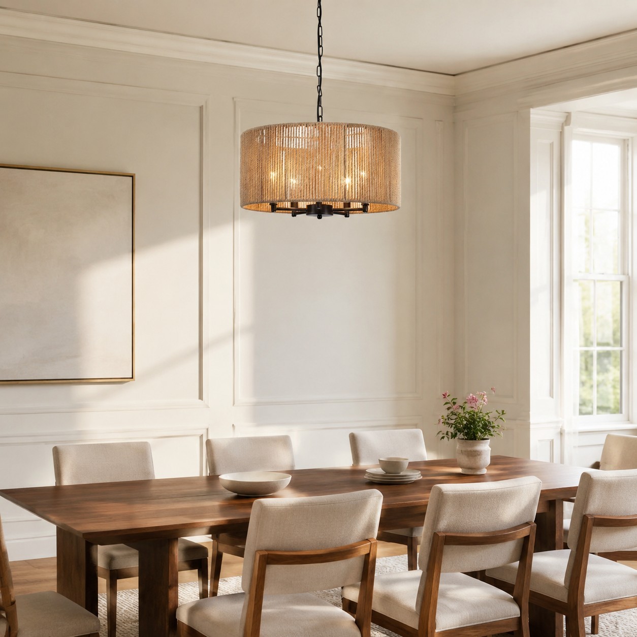 Haynes Rustic Rattan Dimmable Drum Pendant Light