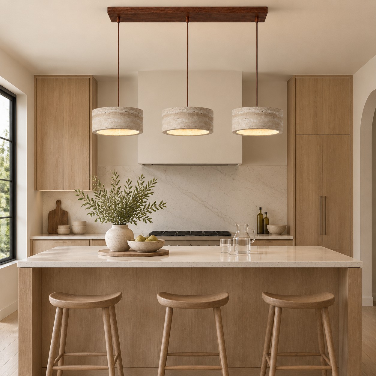 Gilbert Modern Shatter-Resistant Travertine-Look Linear Pendant Light
