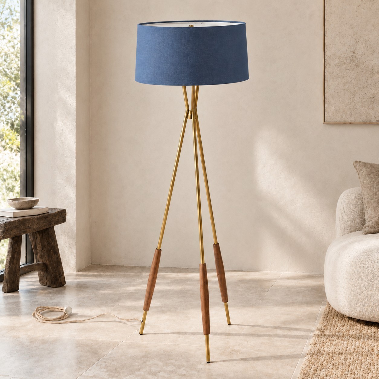 Kimaya Japanese Wabi Sabi Wood Tripod Floor Lamp