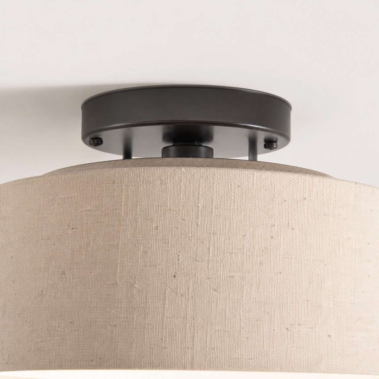 Joram White Linen Drum Ceiling Light