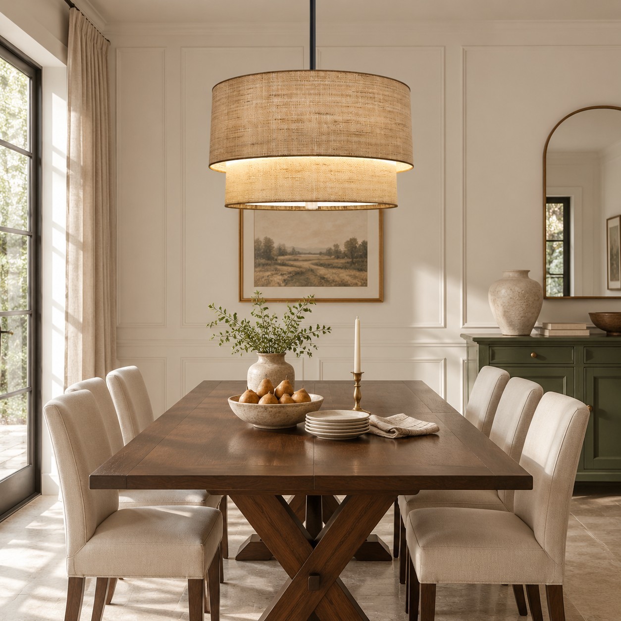 Javier Natural Linen Double Fabric Drum Pendant Light