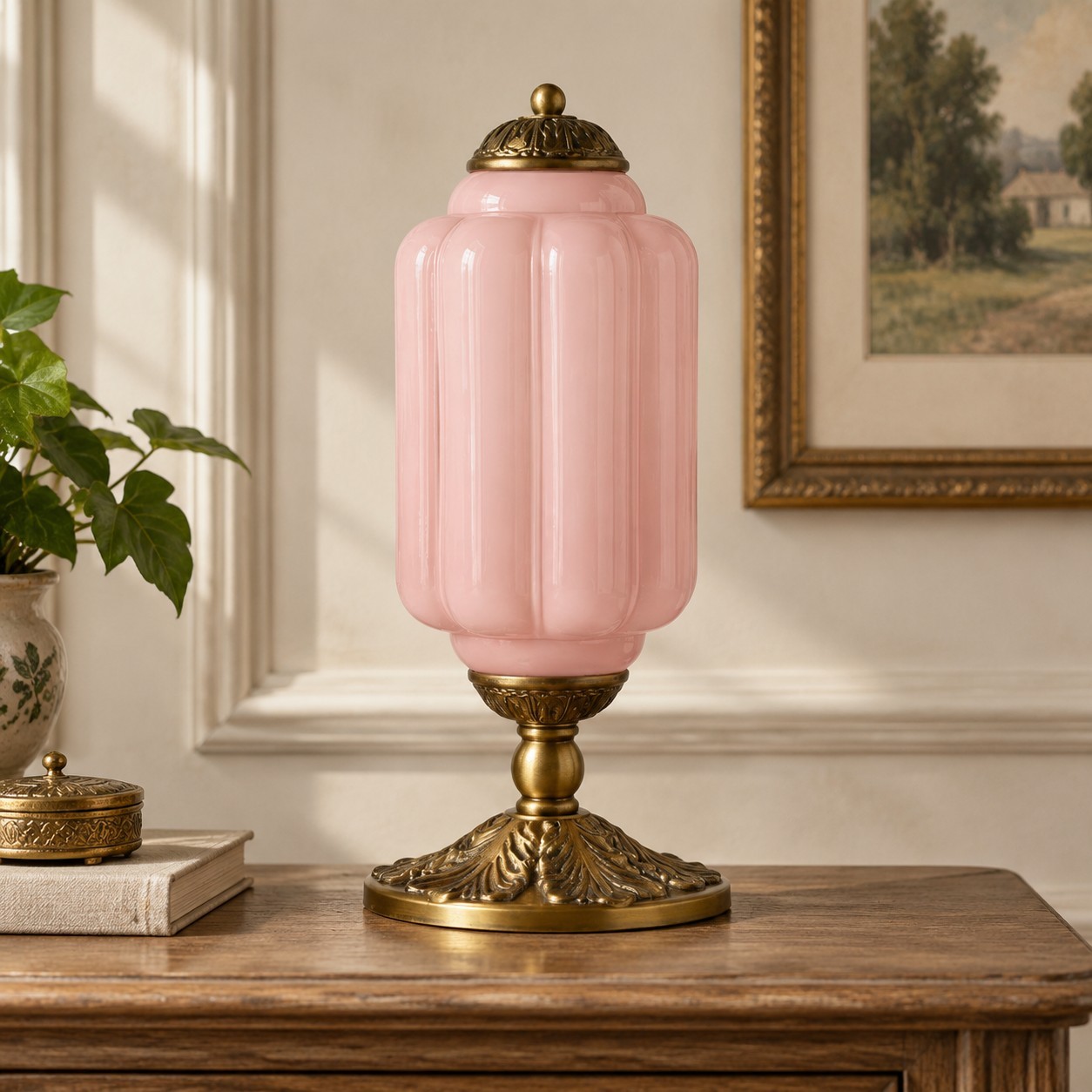 Nexos French Retro Cream Glass Textured Eloise Table Lamp