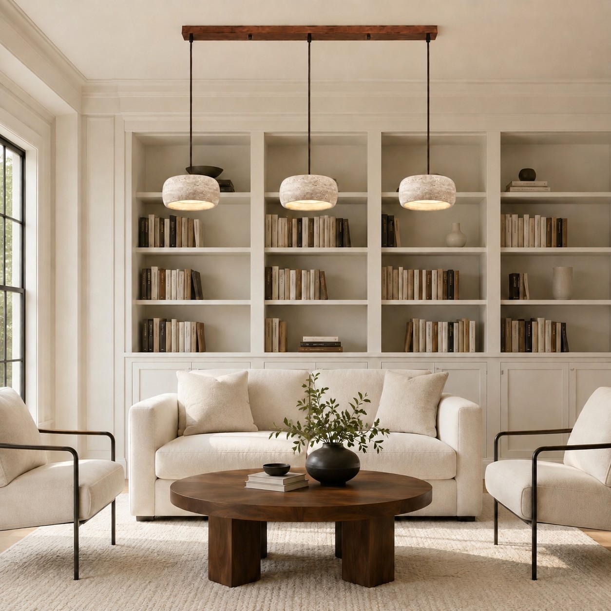 Veloria Scandinavian Travertine Round Pendant Light