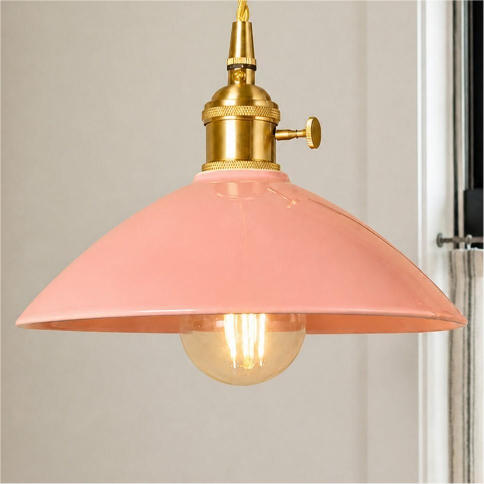 Lenora Vintage Ceramic Brass Cone Pendant Light