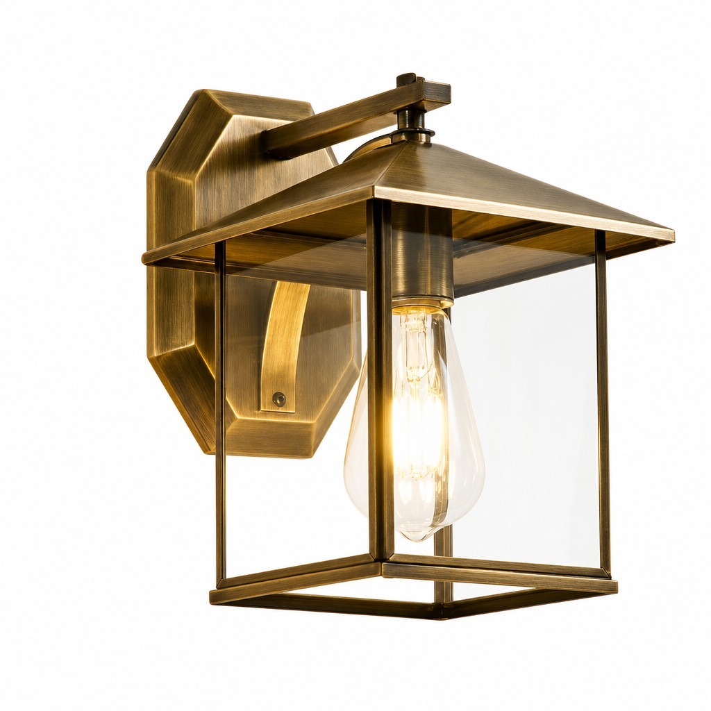 Reid Farmhouse Outdoor Brass Lantern Patio Wall Light