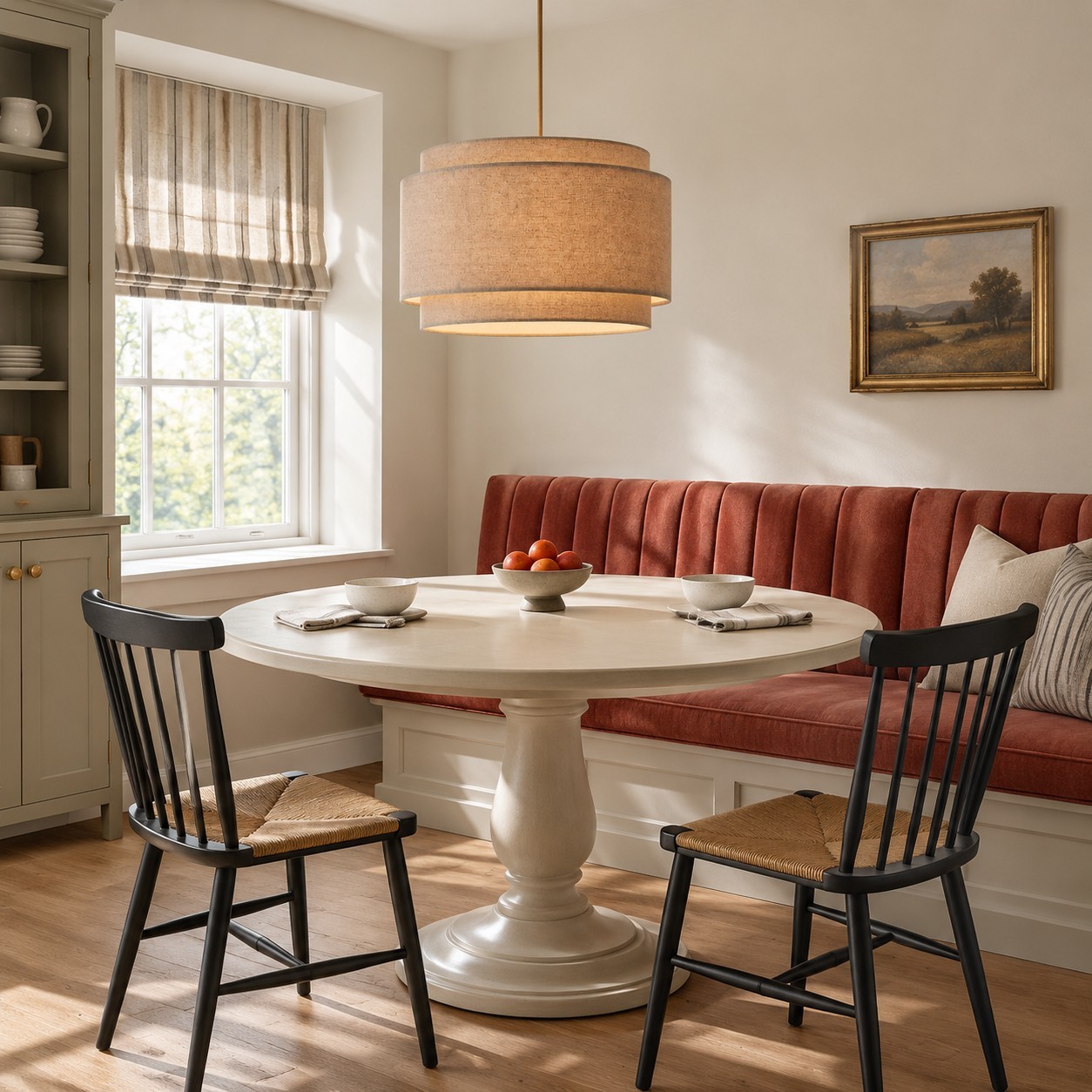 Virelai Modern Linen Double Drum Pendant Light