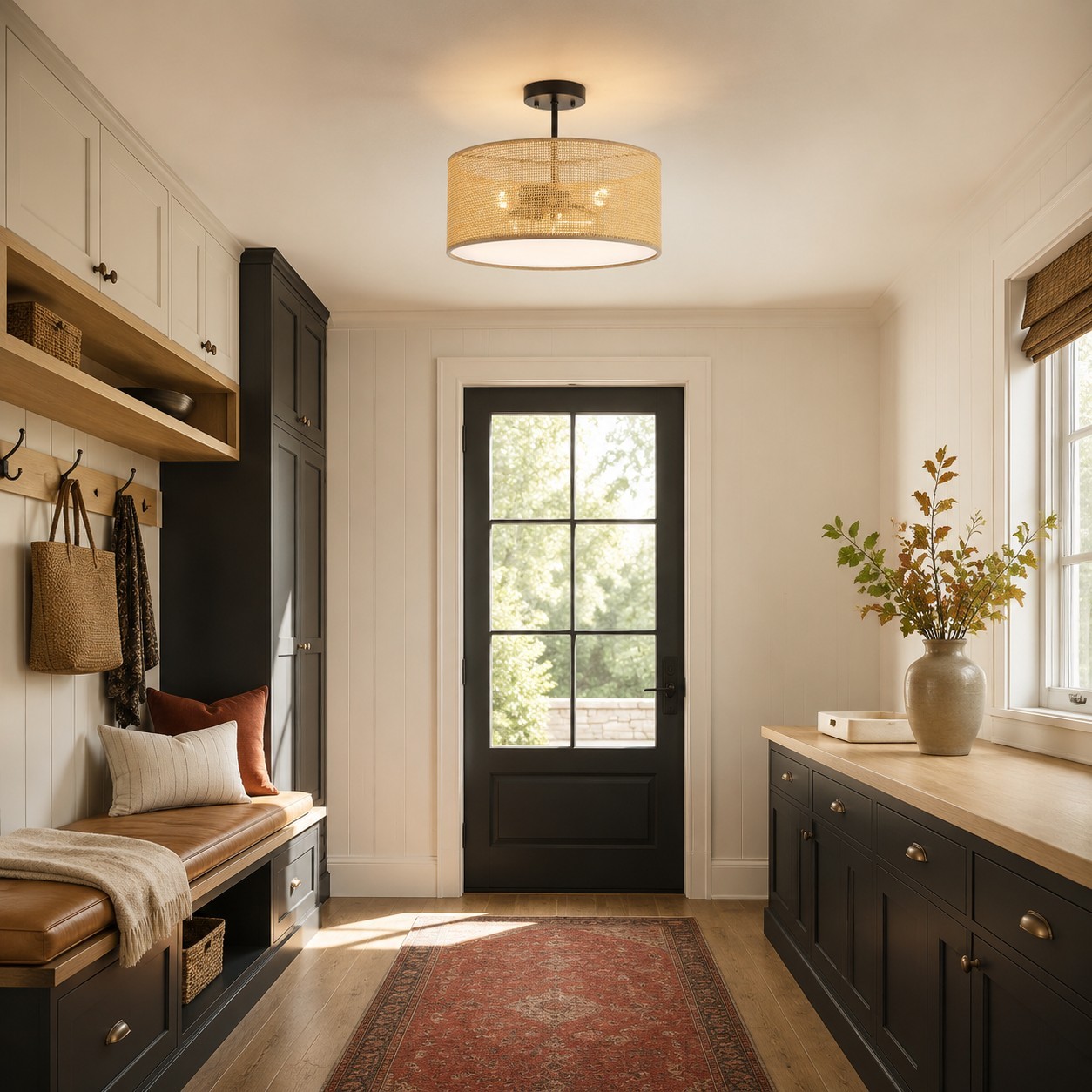 Zaylen Farmhouse Rattan Semi Flush Mount Ceiling Light