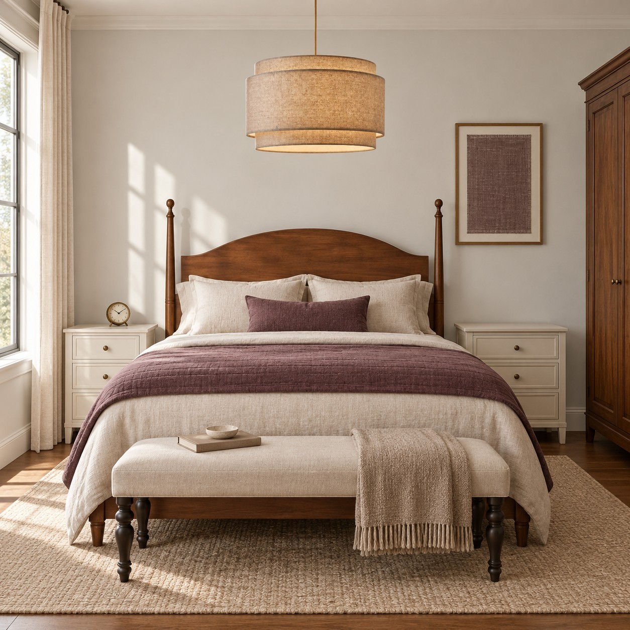 Virelai Modern Linen Double Drum Pendant Light