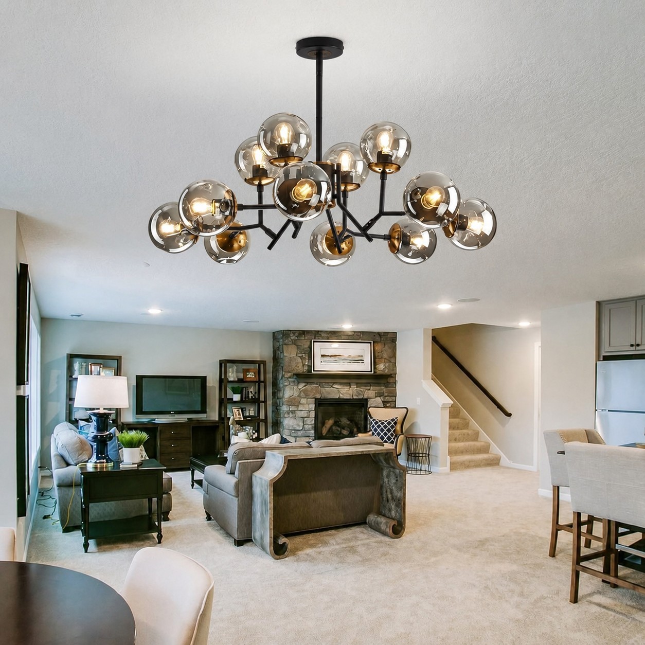 Breckett Modern Smoky Gray Glass Sputnik Chandelier