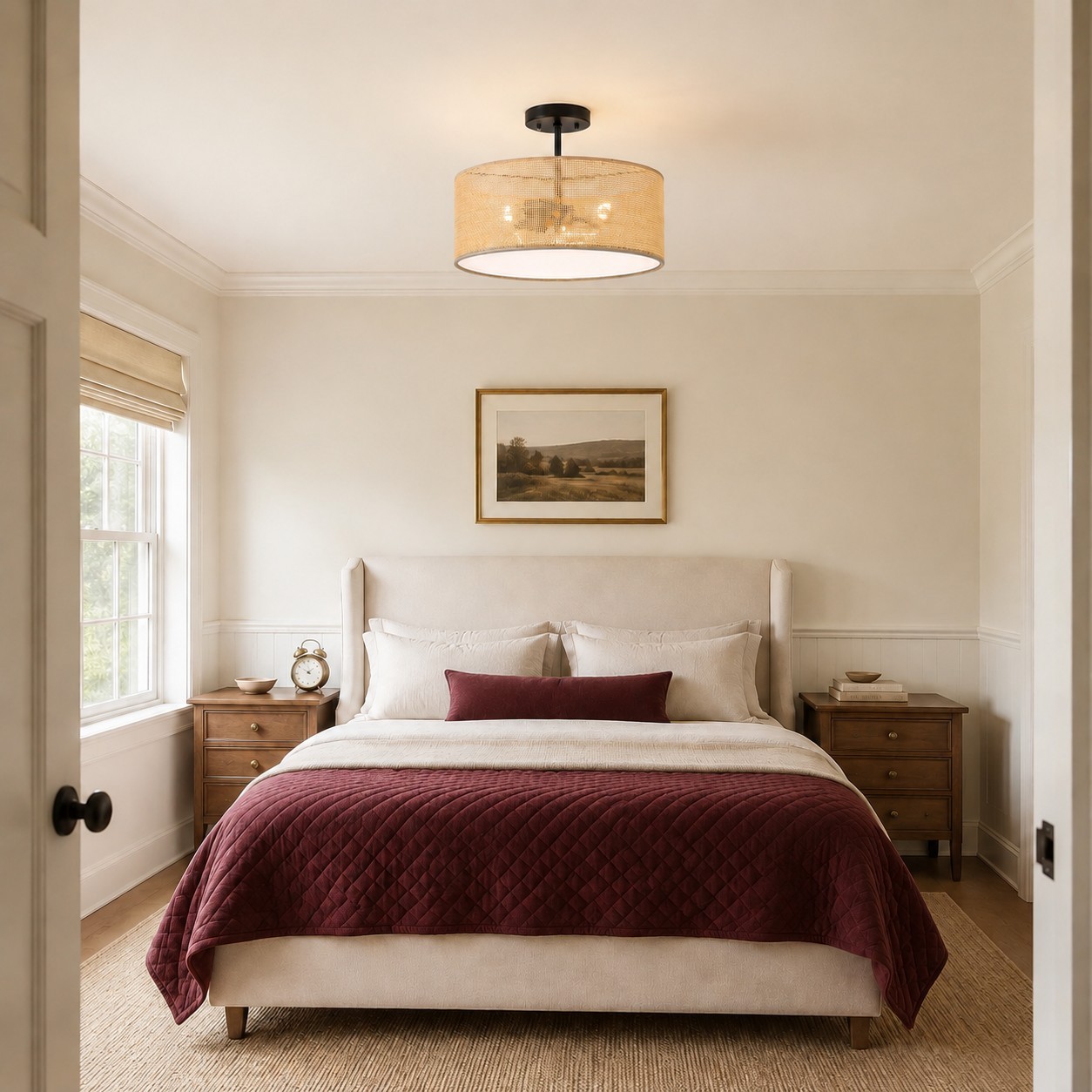 Zaylen Farmhouse Rattan Semi Flush Mount Ceiling Light
