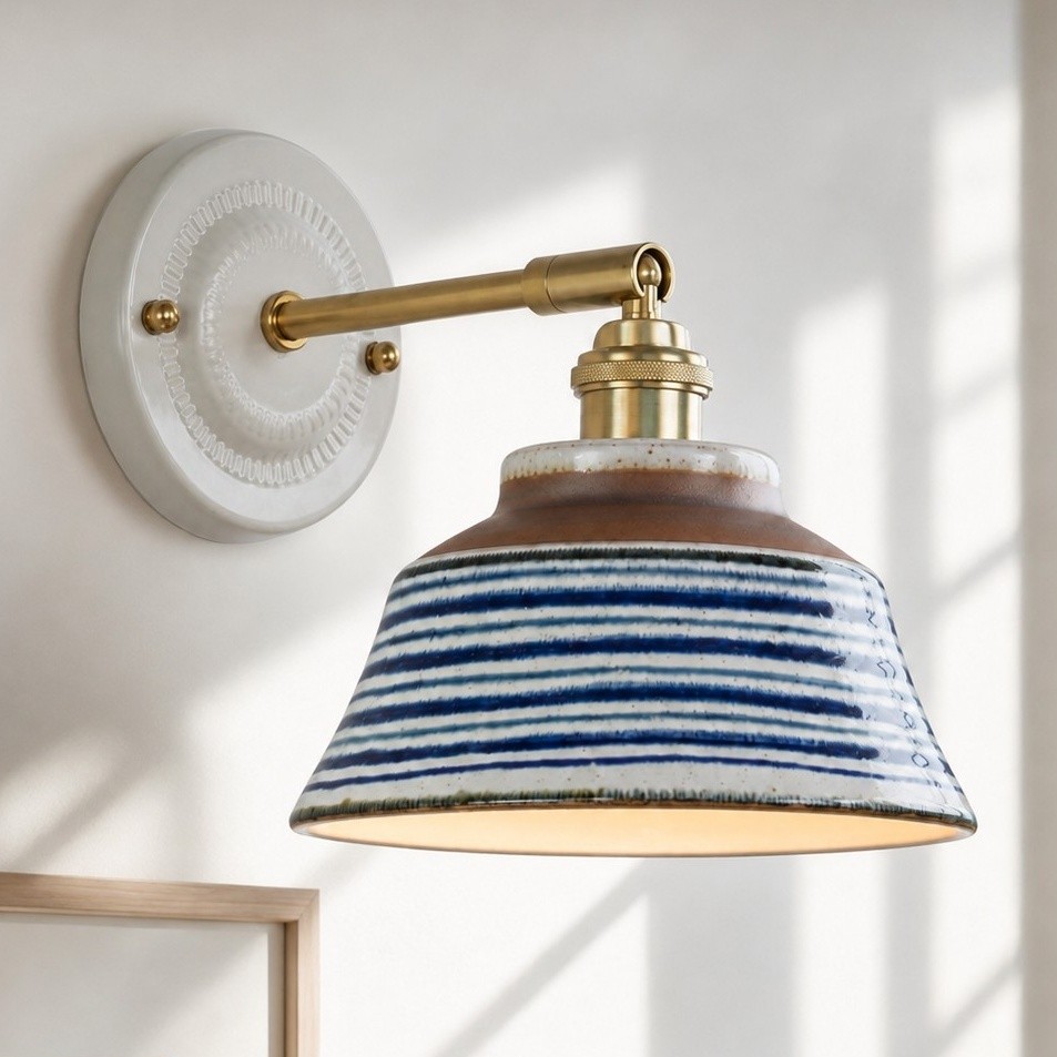 Colin Vintage Decorative Pattern Ceramic Brass Wall Sconce
