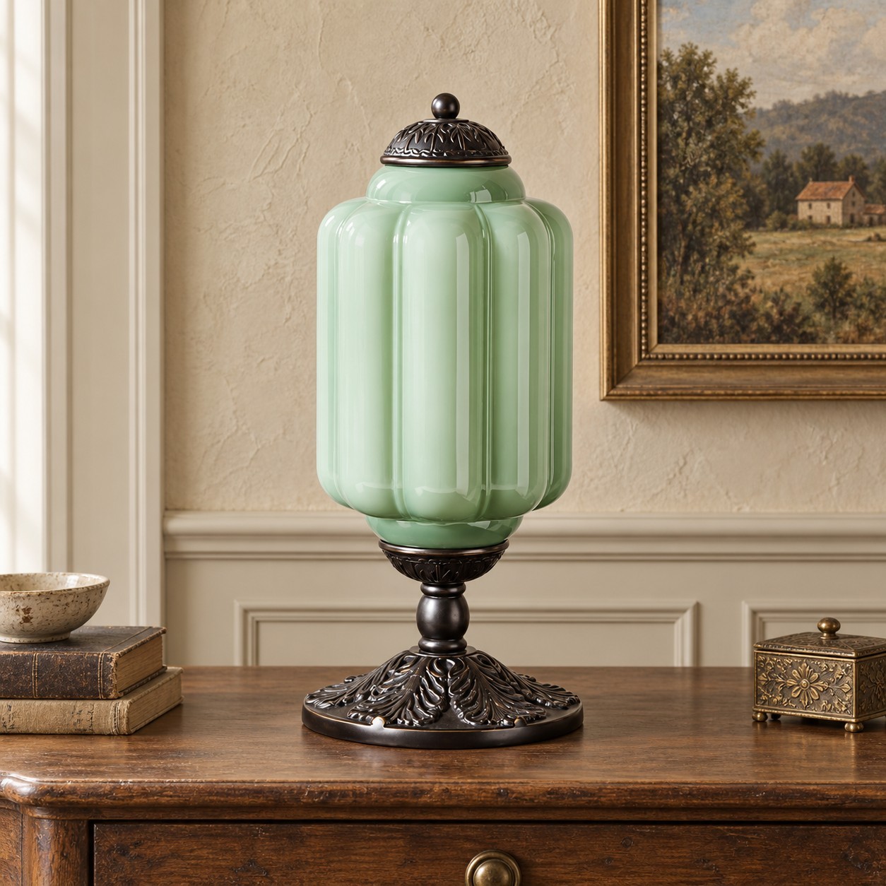 Nexos French Retro Cream Glass Textured Eloise Table Lamp