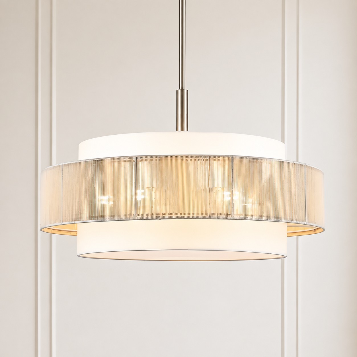 Tim Scandinavian Tiered Fabric Drum Chandelier