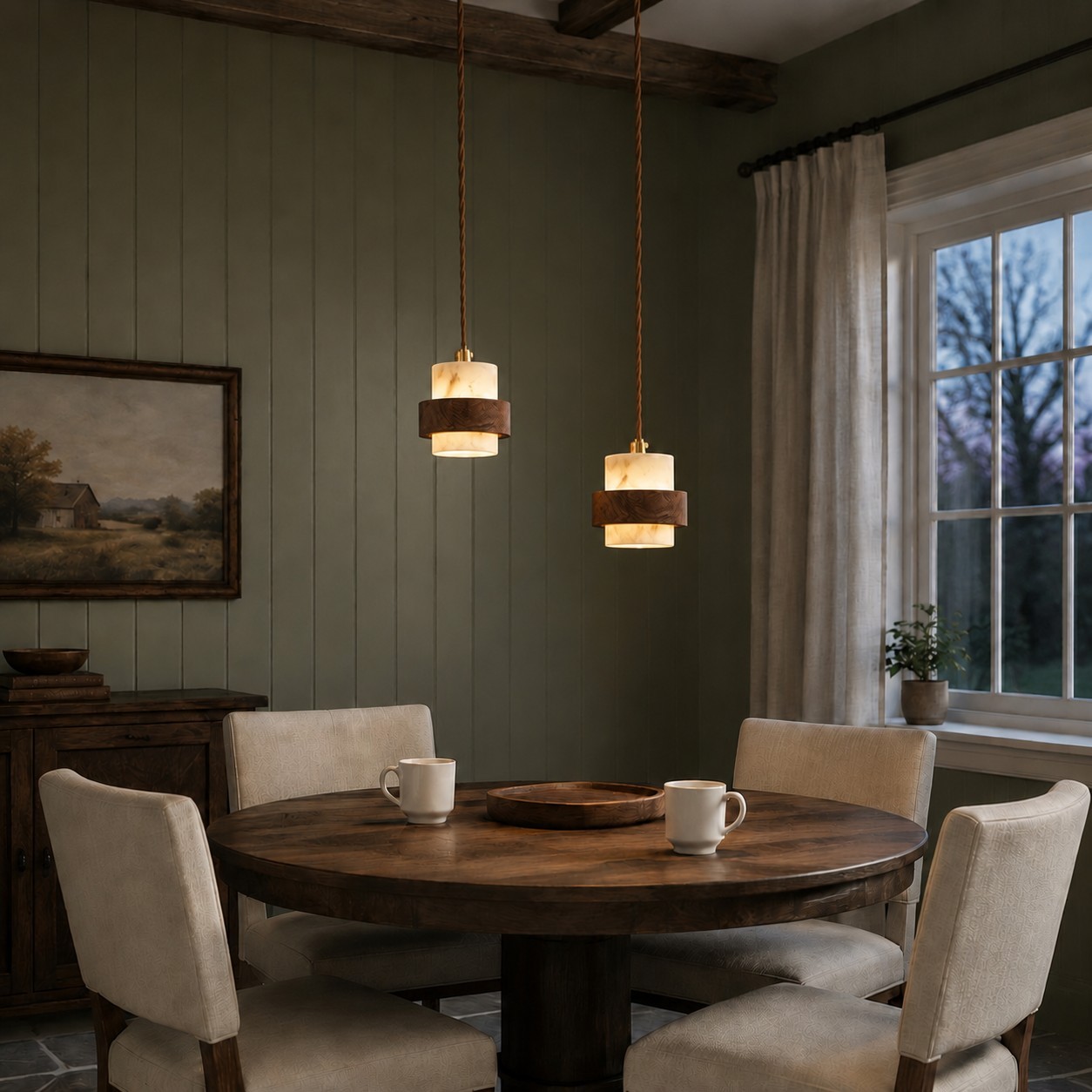 Sienna Wabi Sabi Wood and Alabaster Layered Pendant Light