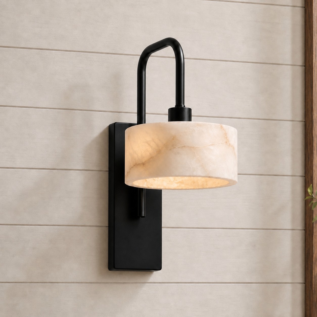 Elliot Wabi Sabi Travertine Wood Cylinder Wall Light