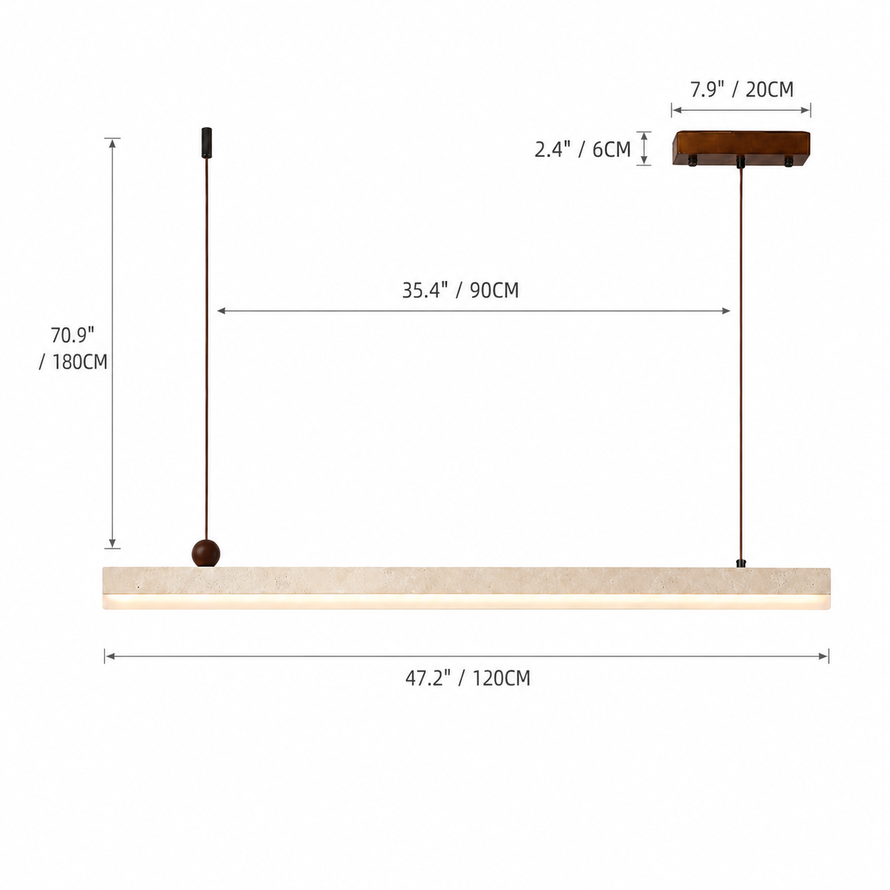 Orson Modern LED Travertine Linear Pendant Light