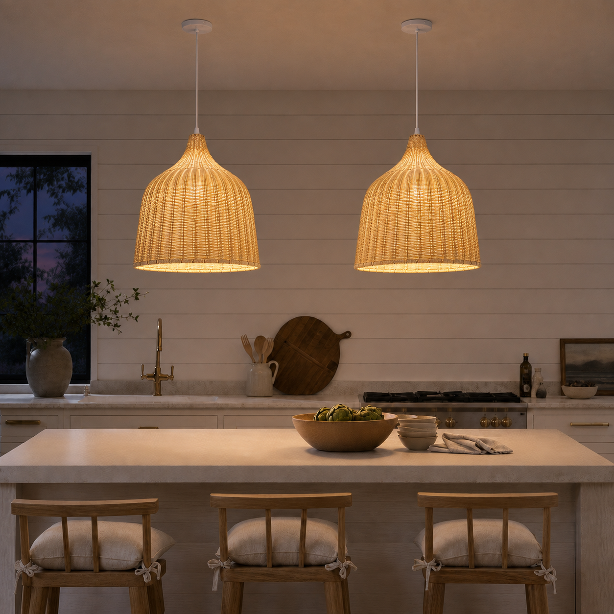 Galatea Boho Bell Shaped Rattan Chandelier