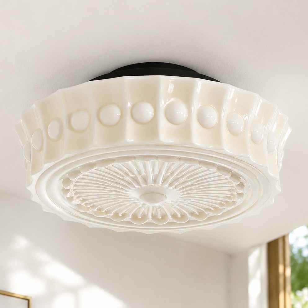 Raymond Vintage Art Semi Flush Mount Milky Glass Ceiling Light