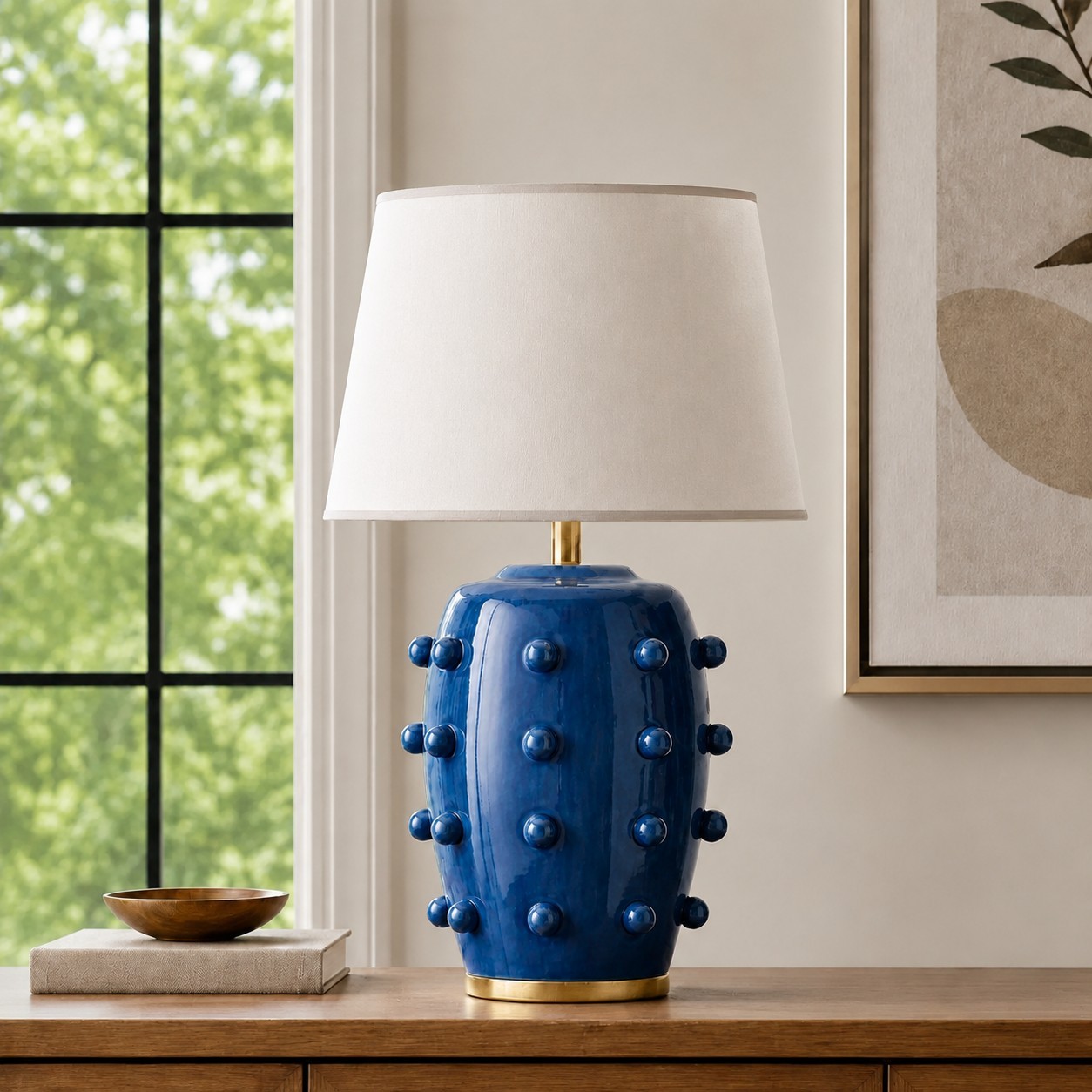 Adrian Modern Farmhouse Ceramic Linen Textured Ball Table Light