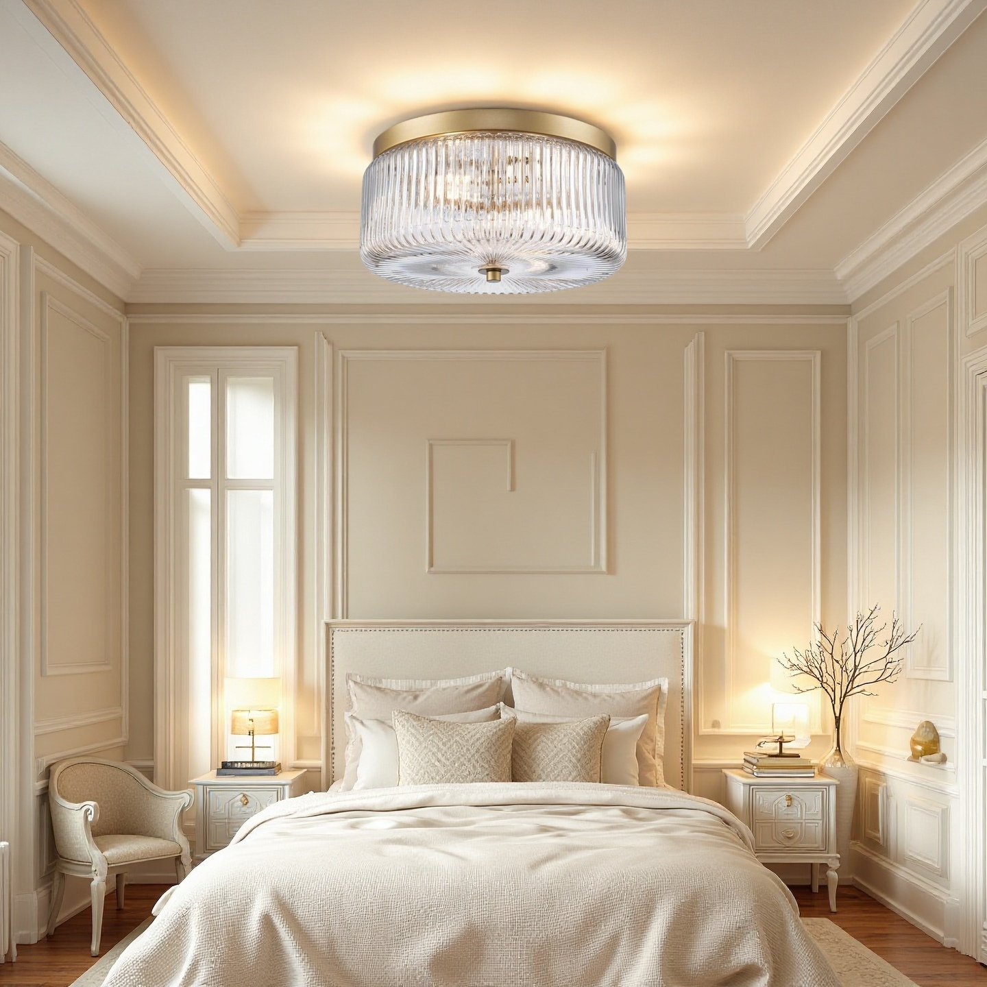 Pax Farmhouse Ribbed Glass Round Flush Mount Ceiling Light