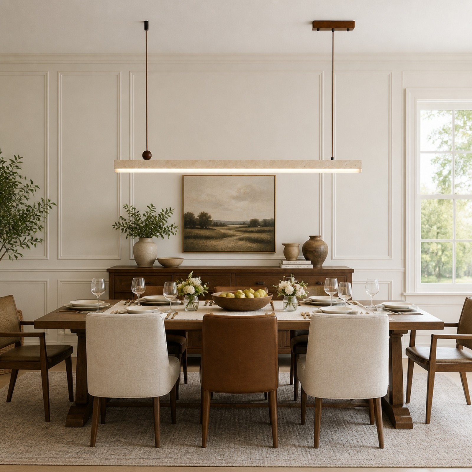 Orson Modern LED Travertine Linear Pendant Light