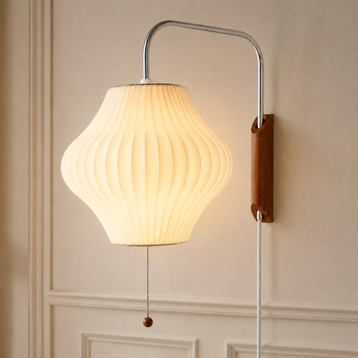 Everett Wabi Sabi Fabric Ribbed Shade Plug In Wall Sconce