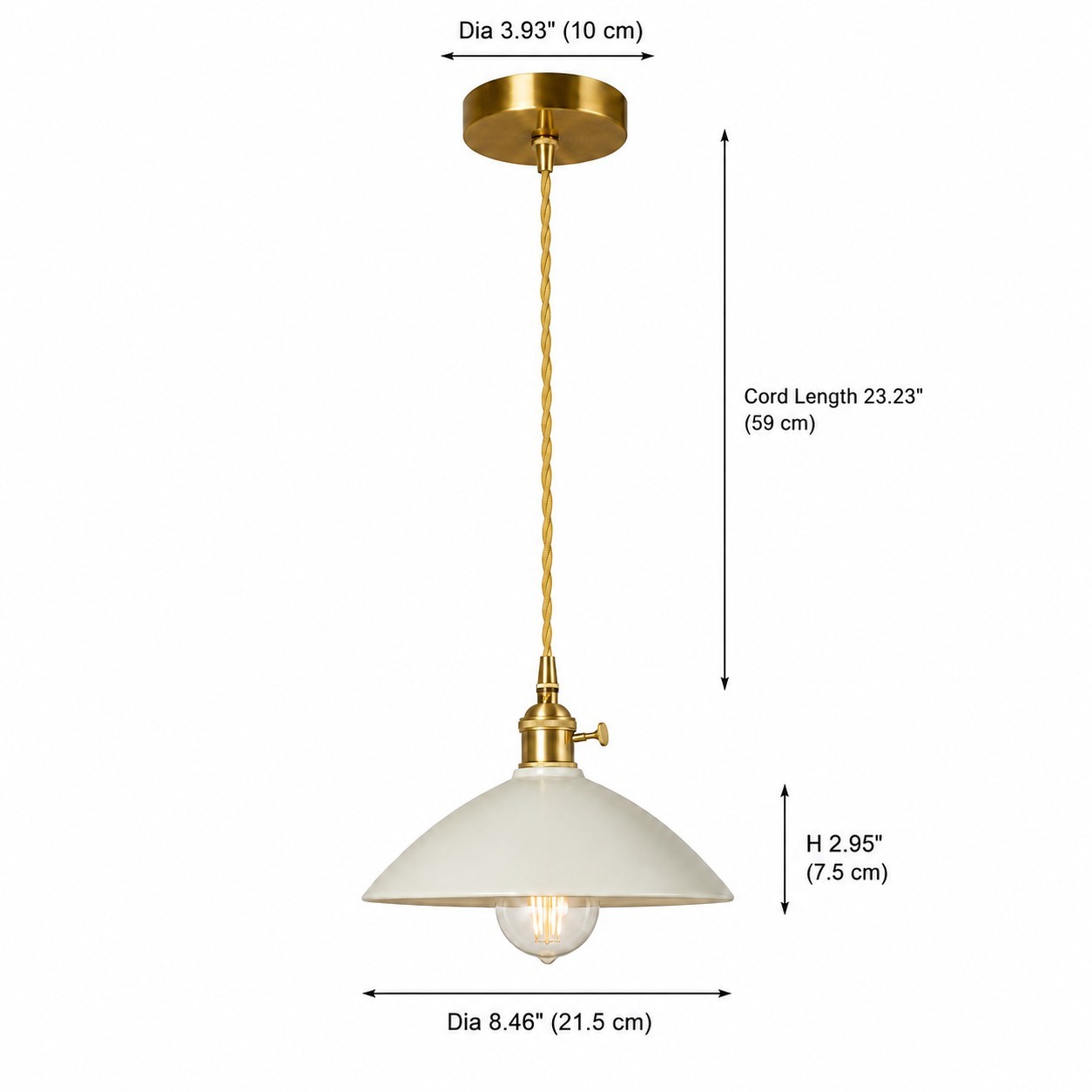Lenora Vintage Ceramic Brass Cone Pendant Light