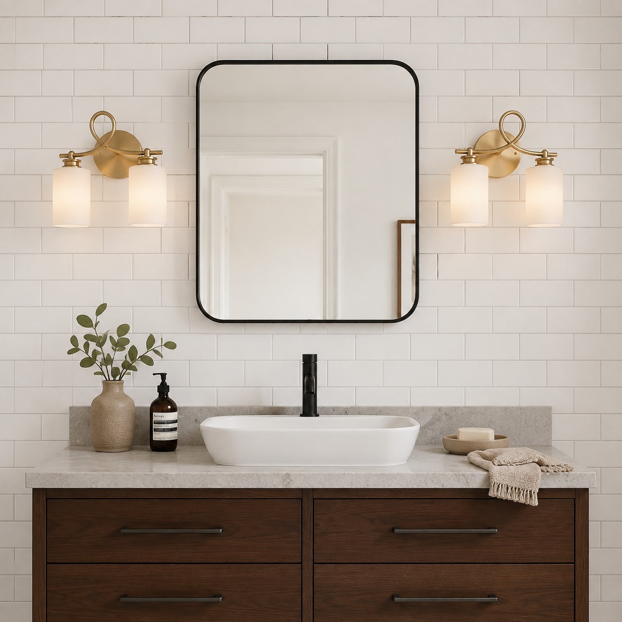 Drusilla Mid Century Modern Aged Brass Looped Arm Vanity Light