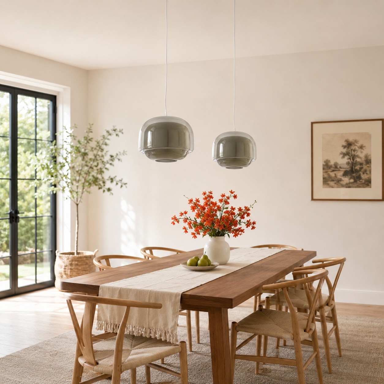 Vexlynn Scandinavian Round Dual-Layer Tinted Glass Pendant Light