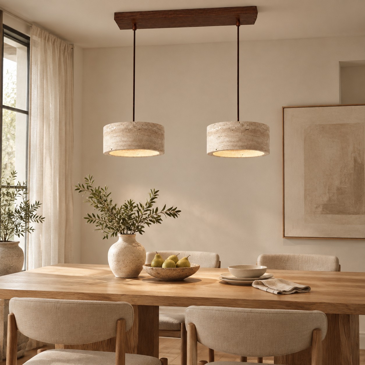 Gilbert Modern Shatter-Resistant Travertine-Look Linear Pendant Light