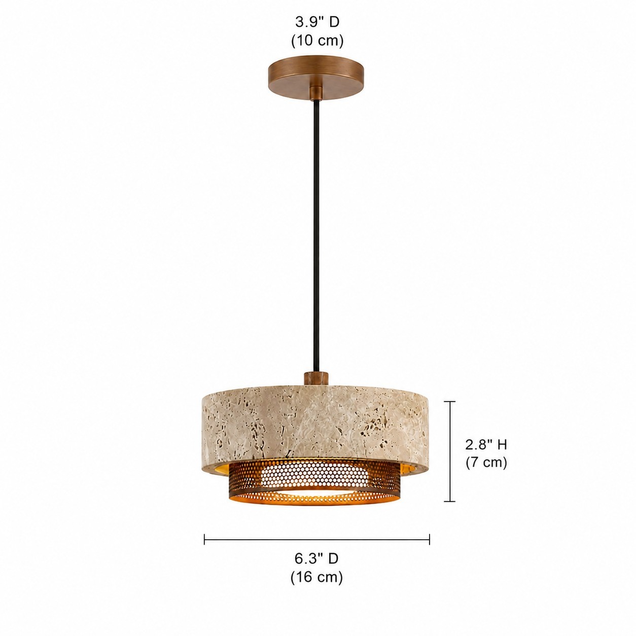 Calista Contemporary Travertine Metal Mesh Drum Pendant Light