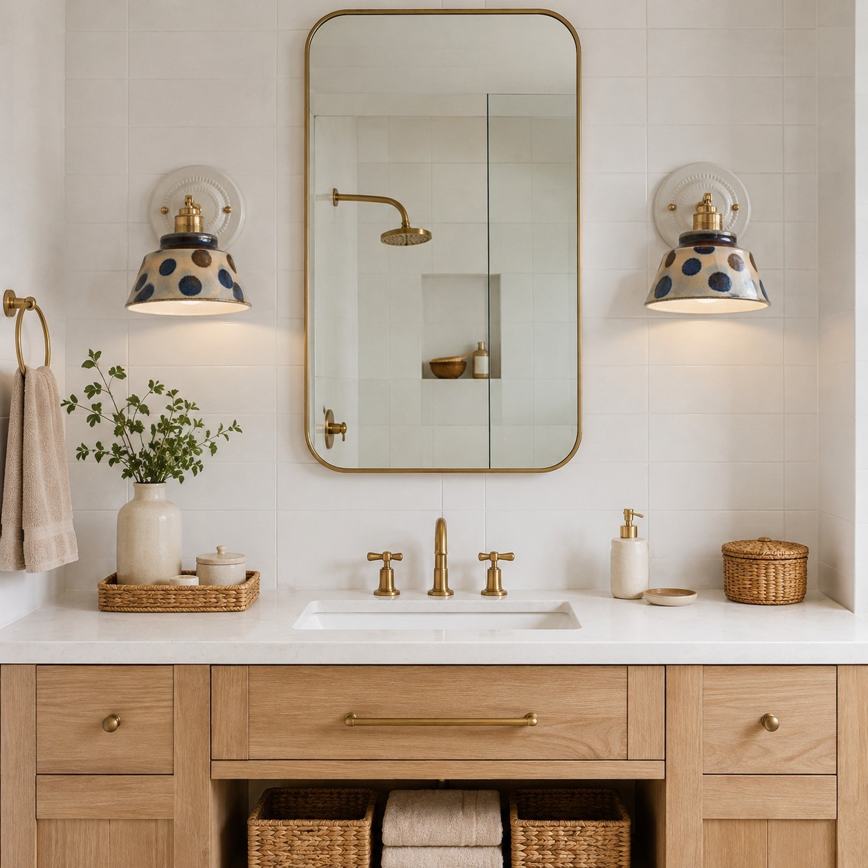Colin Vintage Decorative Pattern Ceramic Brass Wall Sconce